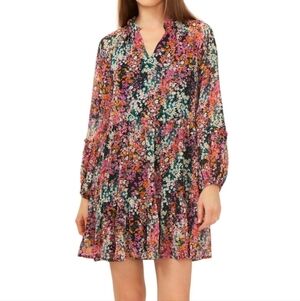Vince Camuto Women's Multicolor Floral Long Puffy Sleeve Dress Size Medium NWT